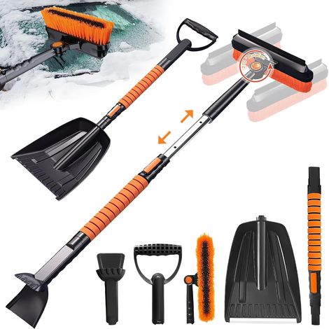 Outil de déneigement télescopique amovible, pelle à glace pour voiture, pelle à glace pour pare-brise de voiture 5 en 1, pelle à glace et brosse à neige pour SUV, voiture, camion, fenêtres, sol (1/5)