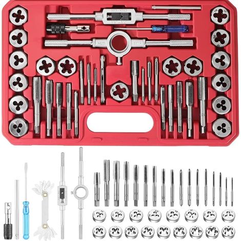Lot de 40 tarauds et filières métriques et SAE, kit d'outils de filetage professionnel avec étui de rangement, cadeau idéal pour homme, papa, bricoleur, bricoleur, réparation automobile, mécanique et (1/5)