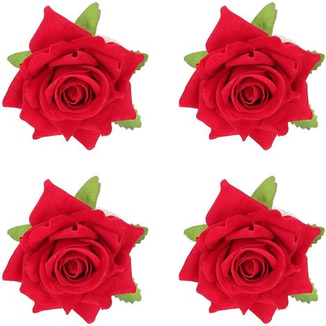Lot de 4 anneaux de serviette décoratifs en forme de rose artificielle exquise pour fête (rouge) (1/5)
