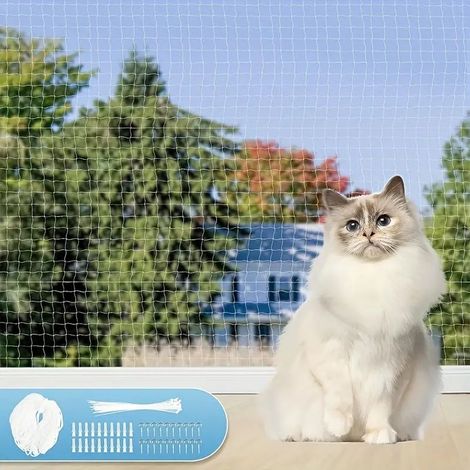 Balcony cat net – 6 x 3 m – Reinforced – UV and weather resistant – Incl. mounting kit for terraces and windows