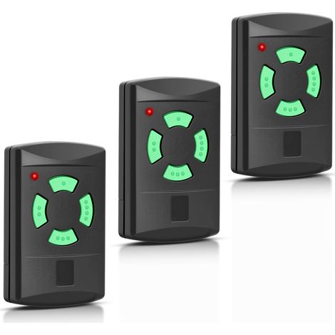 Lot de 3 télécommandes pour porte de garage - 26,975 MHz - Compatible avec télécommande Hormann HSM4-26.975, HSM2-26.975, HS2-26.975, DHM02-26.975 - Bouton vert - 4 canaux (1/5)