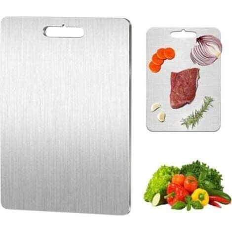 Schneidebrett aus Titan - Beidseitig aus Edelstahl - BPA-frei - Zum Kochen von Fleisch, Brot, Gemüse und Obst (34 x 23 cm) (1/4)