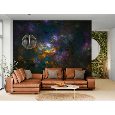 Papier peint abstrait nebuleuse coloree et poudre detoiles - 400 x 260 cm (1/2)
