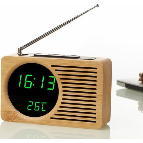 Radio - Horloge Électronique - Écran LCD - Antenne Allongée - Pile CR2032 Intégrée - Affichage Heure Température - Portable - 1 Pièce (1/5)