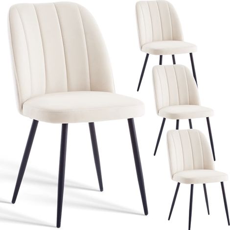 AINPECCA 4X Dining Chairs Padded Seat Metal Leg Kitchen Chair Home Office Room Cream White (1/5)