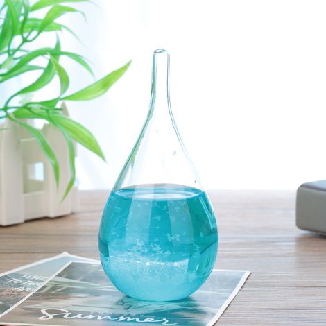 Bouteille prévision météo verre tempête gouttes d'eau cristaux chimiques déco bleu sans base (1/4)