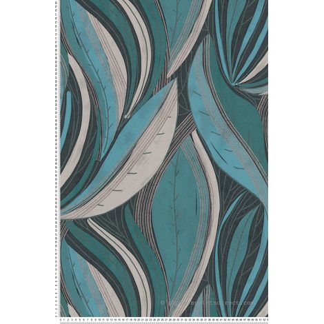 Papier peint intissé Palmiers & Feuilles Bleu, Gris, Argent, Turquoise - 10,05 x 0,53 m (1/5)