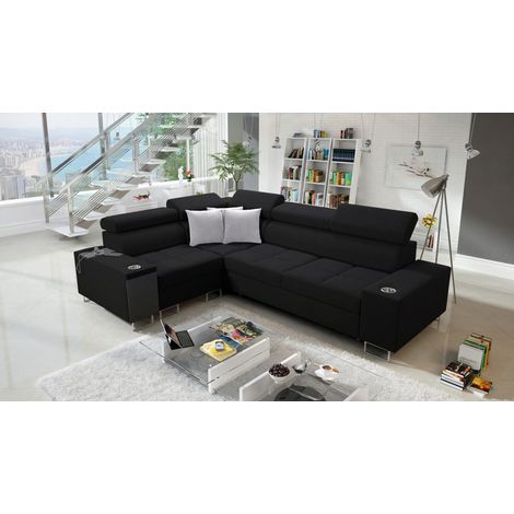 Elegantes Ecksofa mit Konsole und Ladegerät MORENA II Sawana Schwarz Links (1/5)
