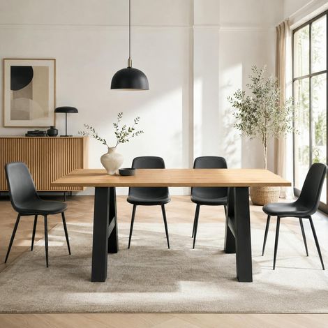 Table extensible effet bois pieds tréteaux 157-234 cm ALVA (1/5)