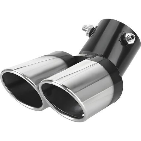 Auto Silencieux Inoxydable Échappement, Extrémités Tuyau Échappement, Universel Embouts Silencieux Échappement Acier, Voiture Silencieux Queue Double Sortie Coude pour Voitures(Noir) (1/5)