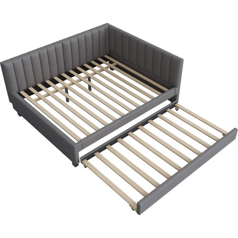 Letto imbottito grigio 140 x 200 cm con letto estraibile e rete a doghe MODENUIT (1/5)