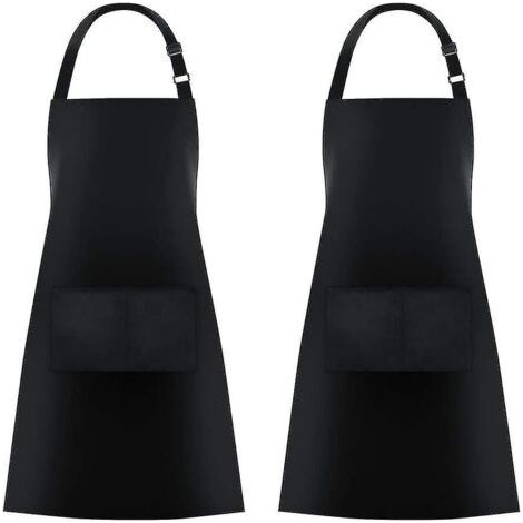 Lot de 2 bavoirs à 2 poches, tabliers de cuisine pour femmes et hommes, noir (1/5)