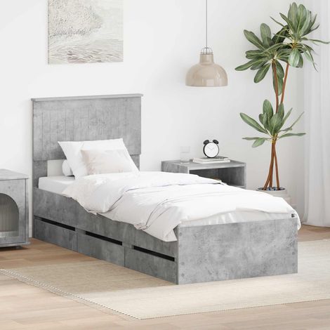 Bettrahmen mit Kopfteil Beton Grau 75 x 190 cm Ingenieurs Holz (1/5)