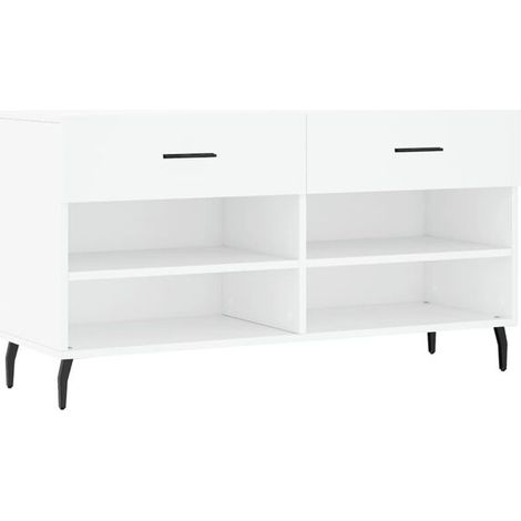 Tabouret à chaussures blanc, dimensions 102x35x55 cm, en bois composite. (1/5)