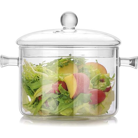 Casserole en verre avec couvercle pour la cuisson, casserole en verre transparent résistant aux hautes températures avec double poignée, pour légumes, soupe, pâtes (1/5)