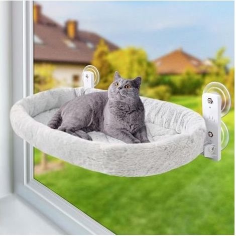 Hamac Chat Fenetre Perchoir Lit Fenêtre Panier Suspendu Etagere pour Grande Chats Pliable Transat Facile à Monter avec Ventouse Puissante Tapis Réversible 52 30cm Jusqu'à 15kg (Gris) (1/5)