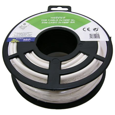 25m cable manguera redonda H05VV-F  2x1mm² blanco