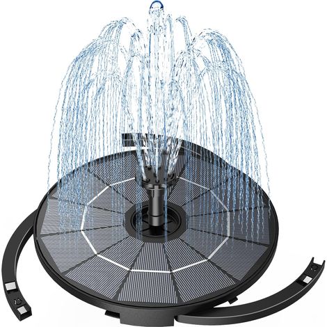 Fontaine Solaire Exterieure de Jardin avec Panneau Solaire Amovible de 2,8W 2 en 1 Fontaines Extérieures avec Support Fixe 6 Buses pour Bassins D'agrément Exterieur Fontaine à Oiseaux（2,8W）