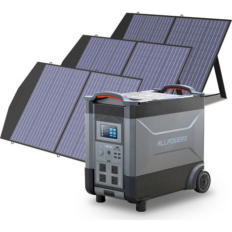 Home Battery Power Station LiFePO4 3600Wh-21600Wh, Voice Control With 3Pcs 100W Solar Panel For Home Backup Outdoor ALLPOWERS R4000