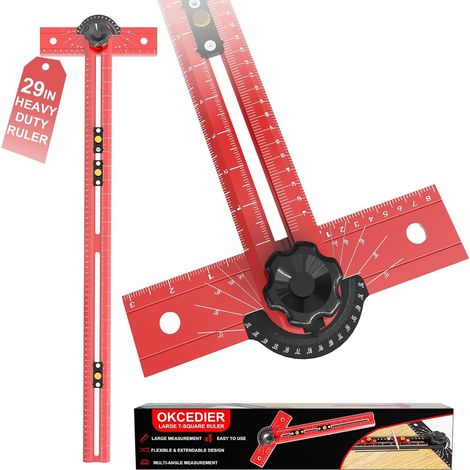74cm Équerre en T de Menuiserie Outil de Mesure à Angle Réglable 15-165° Corps en Alliage d'Aluminium, Guide de Perçage de Précision pour Menuiserie, Dessin Technique, Architecture et Artisanat (1/5)