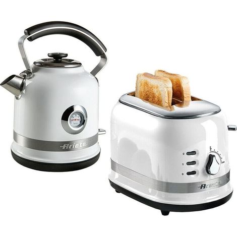 Ariete ARPK32 Moderna Cordless Kettle and 2 Slice Toaster Set, Stainless Steel Body, White