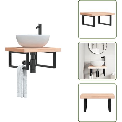 Stahl Halterung - vidaXL Waschbeckenregal Wandmontage Stahl und Massivholz Buche - Badezimmer Einrichtung (1/5)