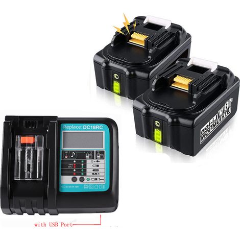 für Makita 18V Akku + Ladegerät Power Source Kit, 2x 5,0Ah 18Volt Ersatzakku für Makita BL1850B BL1860B BL1840B BL1830B BL1860 BL1850 BL1840 BL1830 BL1845 BL1820 BL1815 BL1825 LXT Akku mit DC18RC DC18 (1/5)