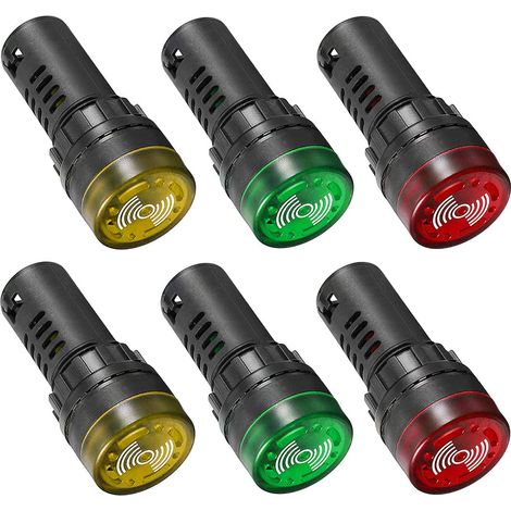 6pcs AC DC 24V 22mm LED Flash Signal D'alarme Indicateur Lampe avec Buzzer (Rouge/Jaune/Vert, Chacun pour 2pcs) (1/5)