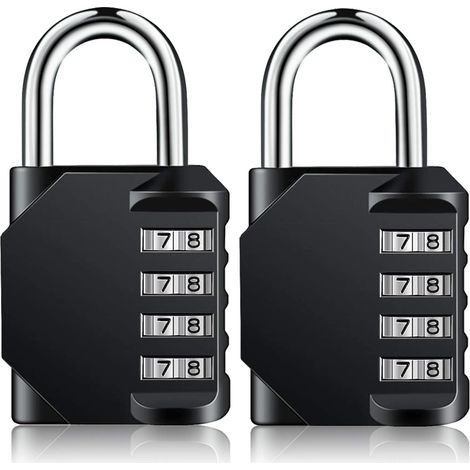 2 cadenas à combinaison réinitialisable à 4 chiffres pour extérieur (noir)