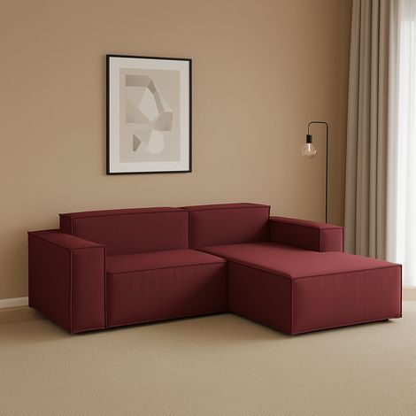 Dmora - Festes Sofa Dgatta, Großes modulares 2-Sitzer-Sofa mit rechter Halbinsel, 100% Made in Italy, Modernes Sofa aus Stoff, Cm 240x170h70, Rot (1/5)