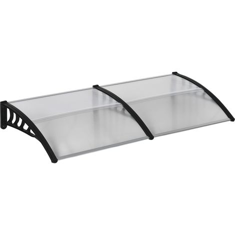 Auvent de porte en aluminium noir, 200 x 96 x 27 cm, protection pluie et UV, translucide, pour extérieur (1/5)