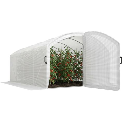Polytunnel Greenhouse Walk-in Grow House with UV-resistant PE Cover, Door, Galvanised Steel Frame, 4 x 3 x 2m, White (1/5)