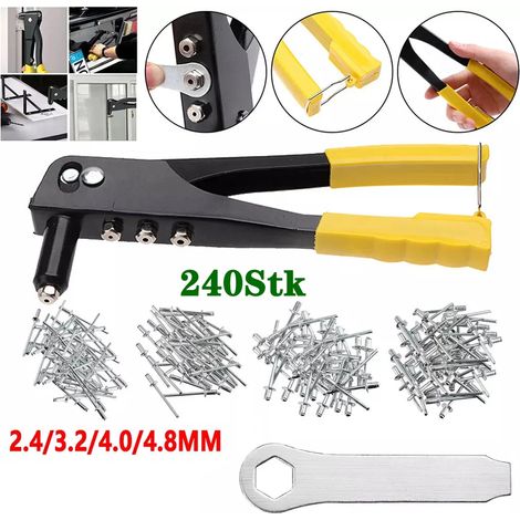 Coffret de 240 rivets en aluminium (2,4/3,2/4,0/4,8 mm) + outil de pose. (1/5)