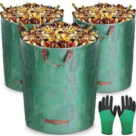 3 x 272-Liter-Gartensäcke mit Gartenhandschuhen, extrem robuste Gartenabfallsäcke aus Polypropylen (PP), faltbar und wiederverwendbar (1/5)