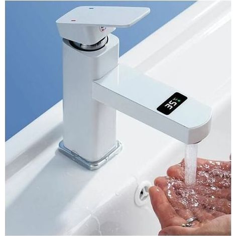 Robinet de contrôle de température Unique Robinet Lavabo Mitigeur Salle de Bain en Laiton Pour Robinet Salle Bain Mousseur Mitigeur Lavabo Robinetterie - Blanc (1/5)