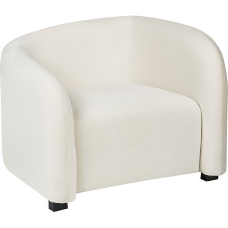 Sillón moderno elegante de terciopelo respaldo curvo con reposabrazos tapizado blanco crema Veltada (1/5)