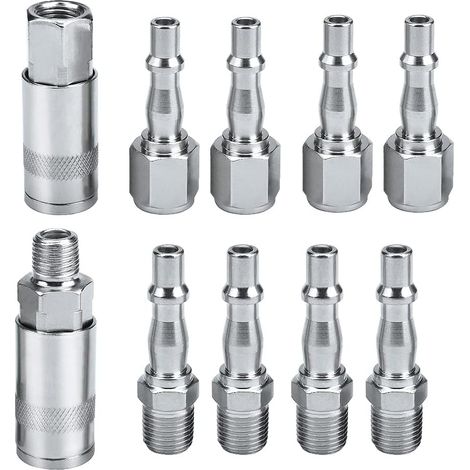 Lot de 10 Raccords Rapides 1/4'' BSP pour Compresseur d'Air, Coupleurs Mâle et Femelle pour Tuyau d'Air Compressé Industriel (1/5)