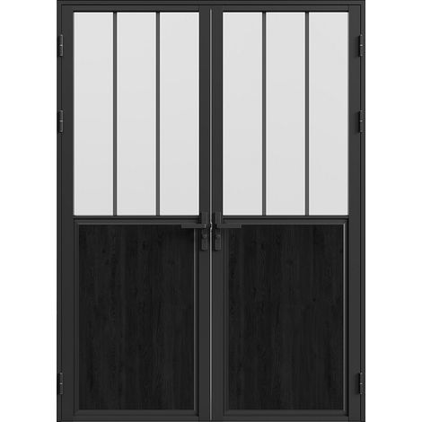 Vente-Unique – Bloc porte réversible à deux battants en aluminium et verre trempé dépoli – Dimensions H204 x L83 cm – Noir – Installation en tunnel