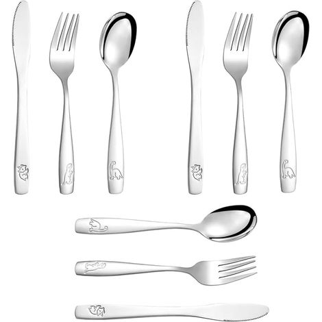 Couvert Enfant Inox Fourchette Cuillère Couteau Dentelé Sûr Couverts Pour Enfants avec Motif Mignon Convient aux enfants âgés de ans et plus (1/5)
