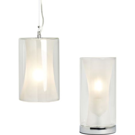 Litecraft Bettie Cylinder & Fluted Glass Chrome Ceiling Pendant & Table Lamp Set (1/5)