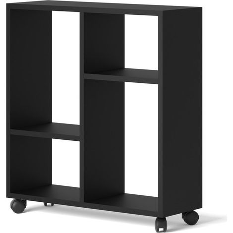 Table basse Organisateur 60x20x65cm(LxPxH)TRASCO 2 Noir sur roulettes design moderne (1/4)