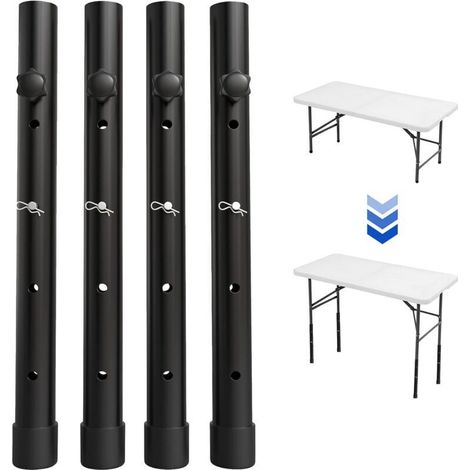 Lot de 4 rallonges réglables pour pieds de table pliante ou fixe – rehausseurs compatibles avec hauteur jusqu’à 44 cm