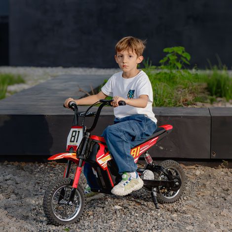 24-V-Elektromotorrad für Kinder mit 250-W-Motor, Geschwindigkeit von 6–16 km/h, 12-Zoll-Räder für Kinder von 8–12 Jahren, Rot