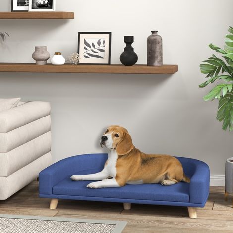 Canpé pour lit pour chien Canapé pour animaux,bois d’eucalyptus,98 x 67 x 25 cm,bleu