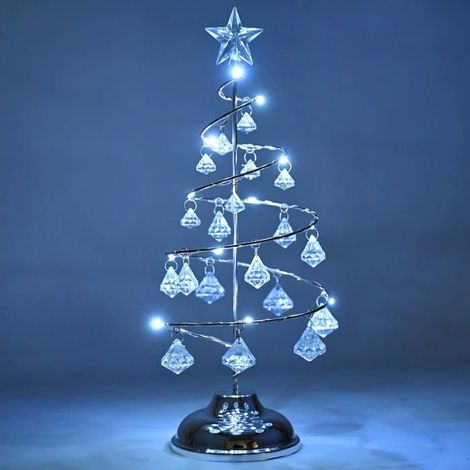 Lumières de Noël en Cristal Décoration de Sapin de Noël de Table 33cm avec LED et Pendentif Décoration de Bureau de Noël (Argent) (1/4)