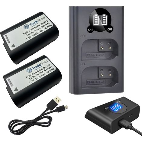 3in1 Set: 2x Akku + USB-C Doppel Akku Dual LCD Schnell-Ladegerät für 2 Akkus kompatibel mit Panasonic Lumix GH5 GH5S GH5 Mark 2 GH5 II DC-G9 II DC-GH6 (1/4)