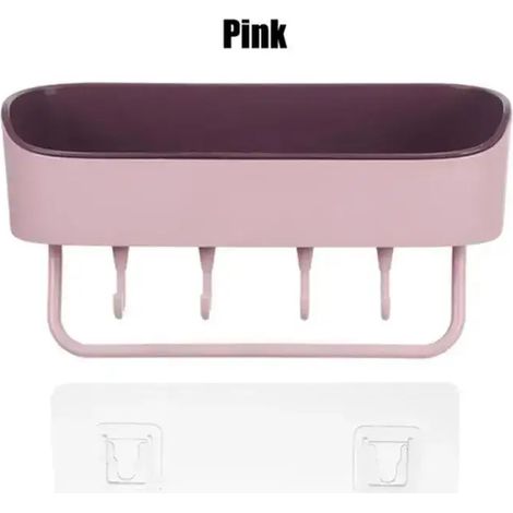 (rose) 1 étagère de rangement de salle de bain multifonctionnelle murale sans perçage, pour serviettes de toilette et lavabo. (1/5)