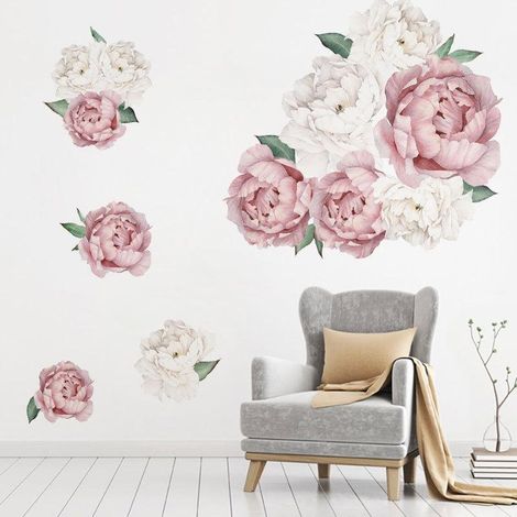 Stickers muraux pivoine rose, décoration intérieure, papier peint (1/5)