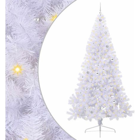 Sapin de Noël artificiel avec 300 lumières LED blanches, 240 cm de haut, en PVC et acier. (1/5)