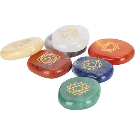Ensemble de 7 pierres de chakra symbolisant les chakras du corps, pour la paix intérieure, avec étui. (1/5)